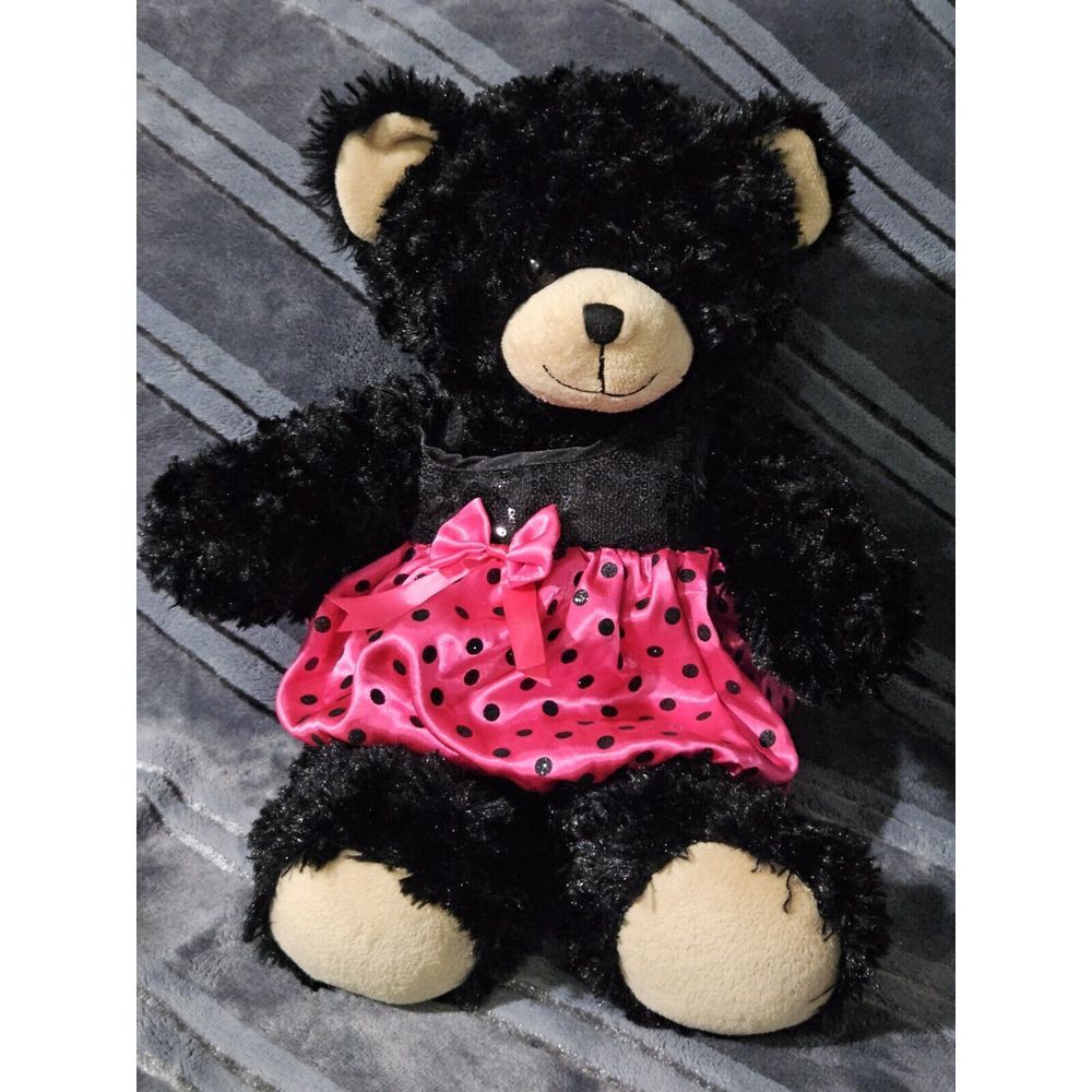 Build‎ A Bear Plush 2010 Black Shaggy Classic Stuff Animal With Polka Dot Dress